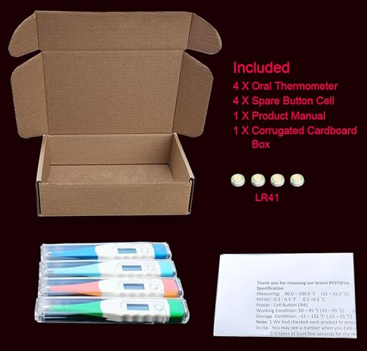 Digital Thermometer,BESTWYA Thermometer for Adult (B, Pack of 4) | Flexible Tip Accurate LCD Reading Oral, Rectal or Under Arm Use