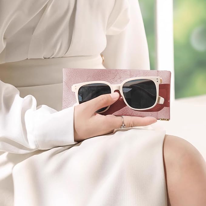 Glasses Cases Soft, Leather Eyeglasses Cases, Squeeze Top Portable Sunglasses Case, PU Glasses Pouch for Men Women