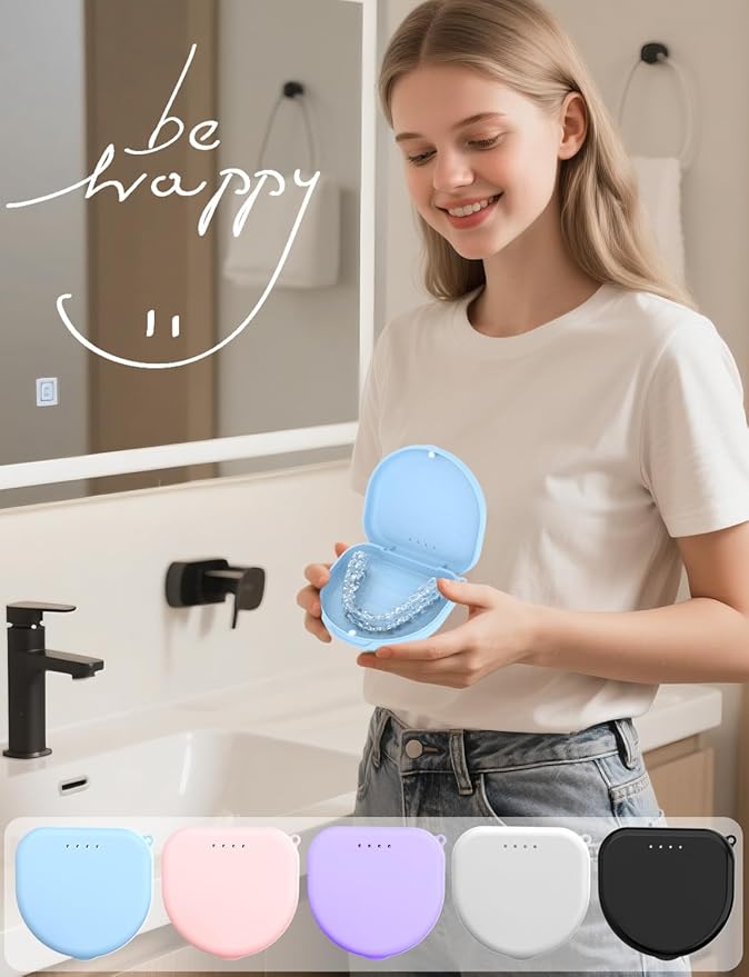 2Pack Retainer Case, Compatible with Invisalign, Slim Aligner Case with Vent Holes, Portable Orthodontic Box with Removal Tool, Brush and Lanyard, Blue