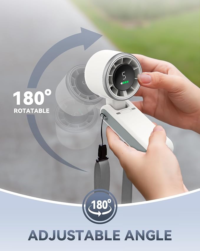 PlayHot Portable Handheld Turbo Fan, Travel Essentials, Gifts for Women/Men | 5-Speed, Up to 12H, 10m/s Airflow, USB-C Rechargeable, LED Display, 3-in-1 Foldable Personal Fan for Cruise, Beach, Vacation