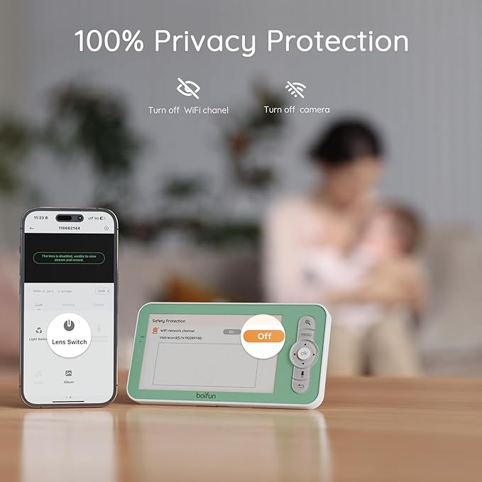 Boifun 2K Wifi Baby Monitor with 2 Cameras, Soothing Night Light, APP & 5" Split-screen Control, Motion/Cries/Noise/Customizable Alarm Zones Detect, Auto Tracking, PTZ, Humidity&Temperature Monitoring