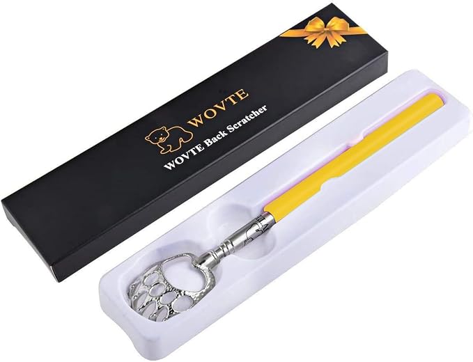WOVTE Back Scratcher, Bear Claw Telescopic Back Scratcher Stainless Steel Back Massager, Back Scratcher for Men Women Gifts for Men Stocking Stuffers for Men Women Mens Gifts(Yellow)
