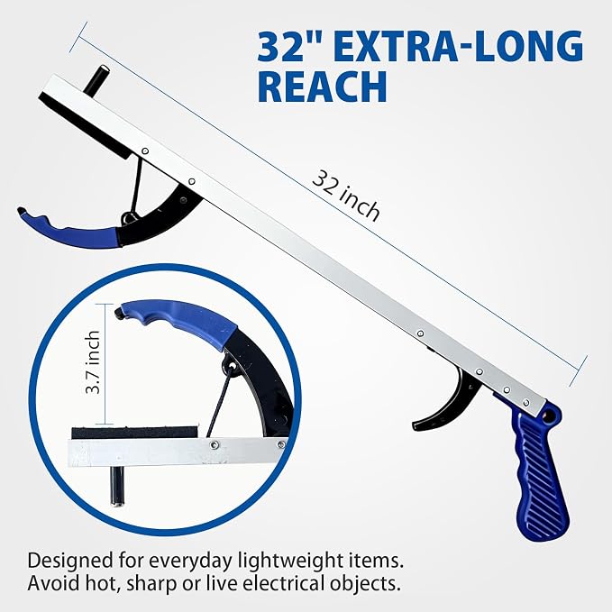 Blue Jay 32" Reacher Grabber Tool for Seniors, 2 Pack - Sturdy Non-Folding Pick Up Stick with Magnetic Tip, Lightweight Long Reach Assist for Elderly, Mobility, & Surgery Recovery