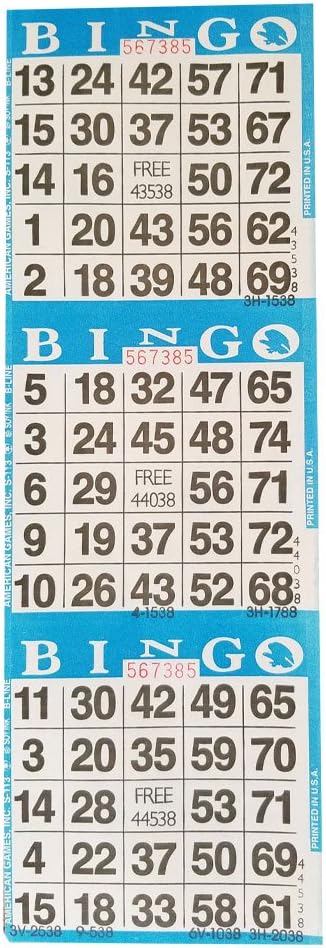 Bingo Paper Game Cards – 3 Card – 10 Bingo Sheets – 100 Books – 10 Colors, Made in USA