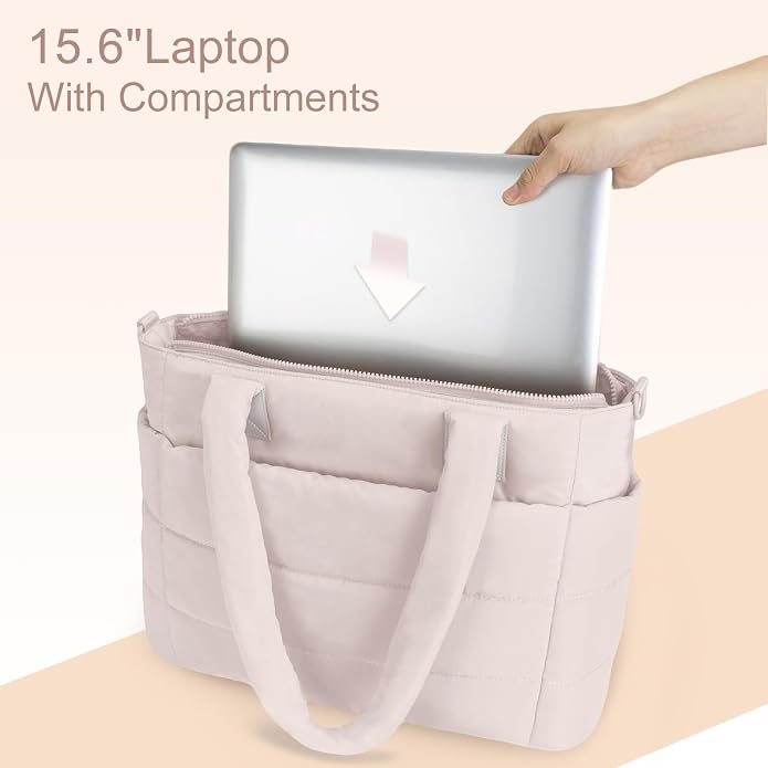 Puffer Tote Bag for Women Quilted Nurse Bag Lightweight Work Bag for Teacher Travel Handbag with Multiple Pockets