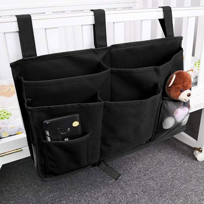 Sugaroom Organizer Caddy - Bedside, Bunk Bed, Hanging & Pocket Storage - Baby, Dorm, Hospital - Black