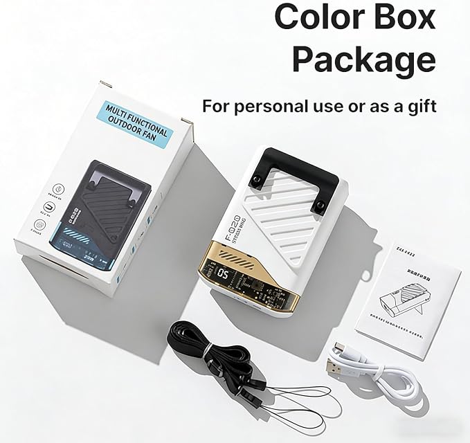 Portable Waist Fan, USB C Powerful Rechargeable Handheld Operation Cooling Shirt Fan LED Display Personal Clip On Wearable Neck Straps Fans with Lanyard Outdoor Working Sports Camping Travel
