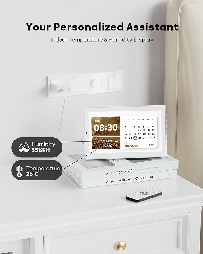 10.1" Digital Clock with Date and Day for Elderly, Remote Control Digital Calendar with 12 Themes & 9 Colors, AutoDST, 23 Preset Schedules & Customizable, Auto Dimming, Indoor Temperature, Humidity