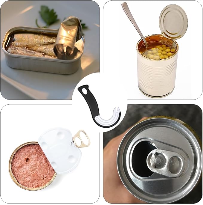 Multi-Purpose J-Shaped Can & Jar Opener, Labor Saving Lid Remover for Ring Pull Cans Glass Jars Bottles, Senior Friendly Kitchen Helper for Arthritis Hands, 1 Pack