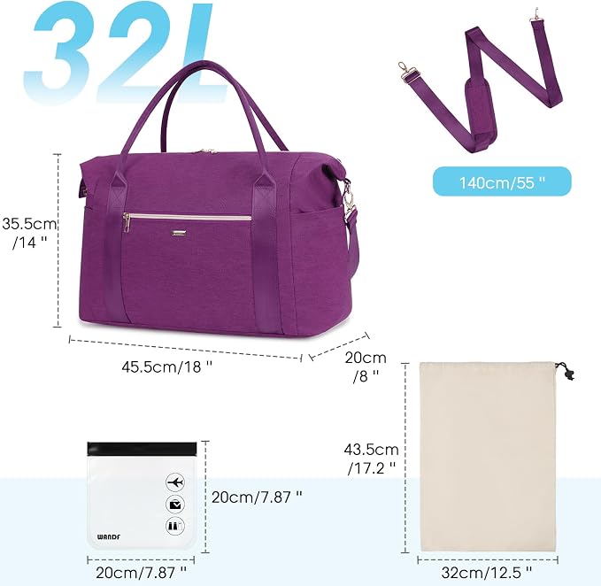 WANDF For Spirit Airlines Personal Item Bag 18x14x8 Underseat with Wet Pocket & Shoe Compartment & Tsa Approved Toiletry Bag