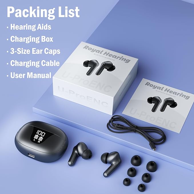 TTQ OTC Hearing Aids for Seniors with Bluetooth, Smart Noise Cancelling & 3-Level Volume, Fashionable and Trendy Rechargeable Hearing Aids for Hearing Loss