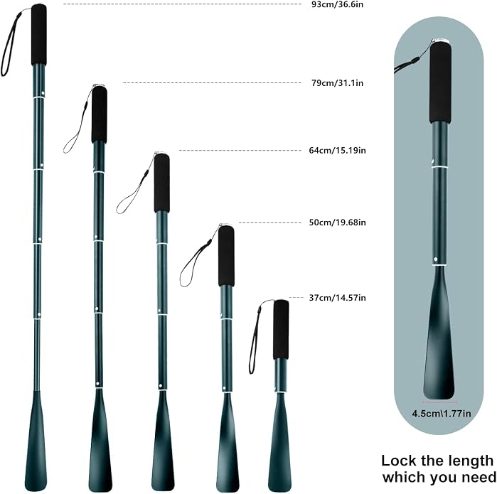 Gobiteli Shoe Horn,Long Retractable Aluminum Shoe Horn Long Handle for Seniors,Men,Women and Kids
