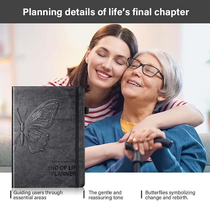 Molekaus End of Life Planner with Tabs, 7"x10" | Guided Estate Planning Organizer, Large Print, 120GSM Thick Paper, Inner Document Pockets for Final & Legal Affairs, Black
