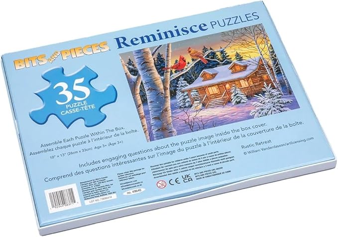 Bits and Pieces Large Piece Puzzles for Seniors, 10 in. x 13 in. Rustic Retreat Puzzle - 35 pc Extra Large Pieces Puzzles for Dementia Seniors, Alzheimer Puzzle Memory Aids for Seniors with Dementia