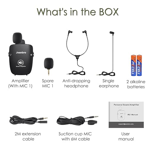 Personal Sound Amplifier for Seniors, Voice Enhancement Devices, Pocket Sound Amplifiers for Elderly People, Adults, 50dB Gain, with Headphones & Earbud, 3 Types Mics, 3 Tone, Volume Control