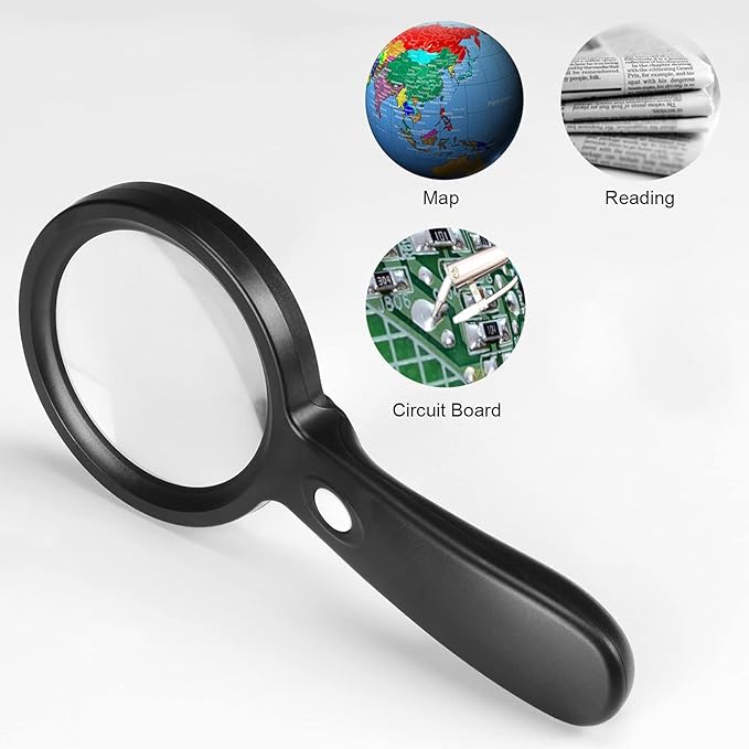 JMH Magnifying Glass with Light, 3X Handheld Large Magnifying Glass 12 LED Illuminated Lighted Magnifier for Macular Degeneration, Seniors Reading, Soldering, Coins, Jewelry, Exploring