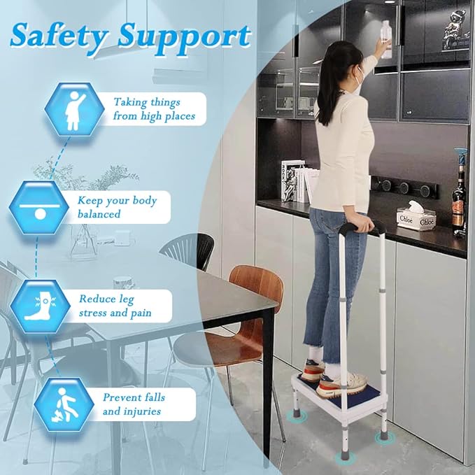 Bedside Steps for High Beds for Elderly Adults One Step Stool with Handle SUV Car Stepping Stool Seniors Stand Assist Aid Medical Heavy Duty 400lb Wide Platform Footstools for Bedroom Bathroom