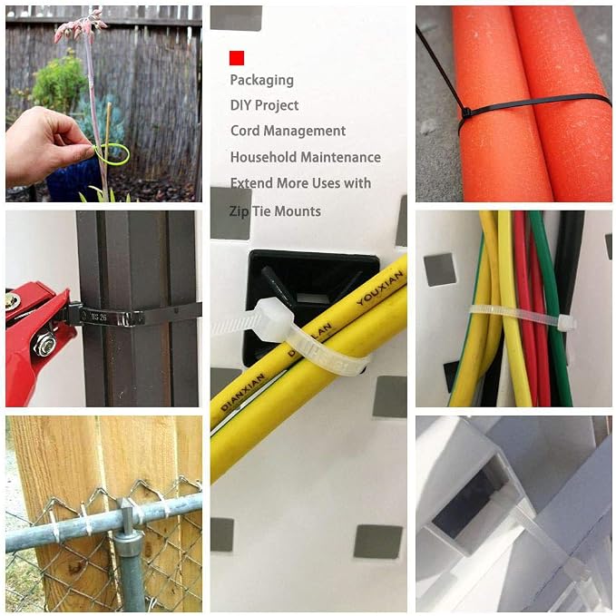 HS 8 Inch Zip Ties Black 40 Pounds Tensile Strength Thin Straps (Bulk 8000 Pack) Nylon PA66 UV Resistant,Self-Locking Small Electrical Plastic Cable Wire Zipties for Outdoor Use,Multi Purpose