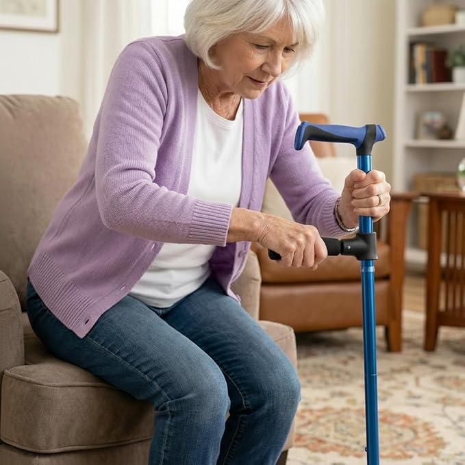 Walking Cane for Men & Women,Foldable,Adjustable,Self Standing Cane with Second Handle,350lbs Heavy Duty,All Terrain,Collapsible Walking Sticks for Seniors & Adults,Blue
