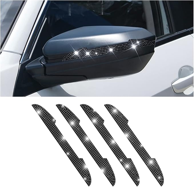 4PCS Bling Car Door Handle Scratch Protector, Black | 5.75x0.39 Inch, Universal fit, side panels/mirror edges, stainless steel, rhinestones, adhesive backing, exterior accessories