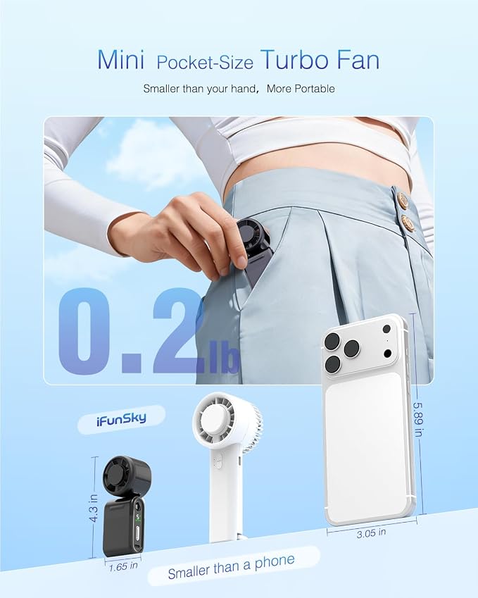 Mini Portable Handheld Turbo Fan – Small but Mighty, Whisper-Quiet, Long-Lasting, 5-Speed High-Velocity Rechargeable battery Fan, Personal Fan for Outdoor, Travel, Gifts for Women & Men(Black)
