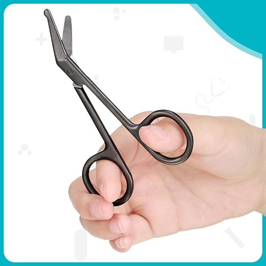 Zhehao 2 Pieces Ostomy Scissors Bandage Scissors Nursing Scissors Stainless Steel Scissors for Doctors, Nurses, Veterinary Home Nursing, 4.3 x 2.1 Inch, Curved (Black)