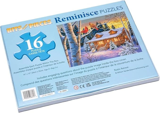 Bits and Pieces Large Piece Puzzles for Seniors, 10 in. x 13 in. Rustic Retreat Puzzle - 16 pc Extra Large Pieces Puzzles for Dementia Seniors, Alzheimer Puzzle Memory Aids for Seniors with Dementia