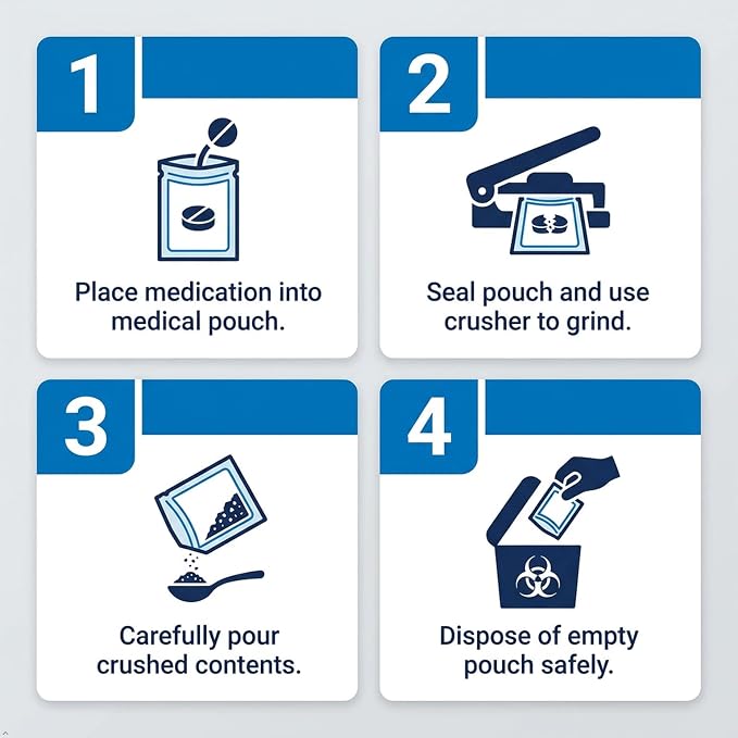 Medline Silent Knight Pill Crusher Medication Pouches, 1000 Count | Durable Puncture-Resistant Plastic, Safe and Sealed Storage, Label Sticker for Identification, Compact Size for Travel