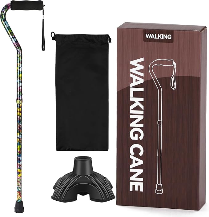 Floral Canes for Women Folding Cane for Stability with Non-Slip Base, Adjustable Walking Cane for Seniors - Lightweight Collapsible Walking Sticks with T & Offset Handle