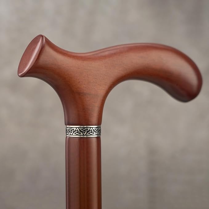 Wooden Walking Cane with 5 Height for Men and Women, Handmade Wood Cane with Comfort Grip Handle, Supportive Mobility Aid for Seniors, Fashionable & Classic Lightweight Stick
