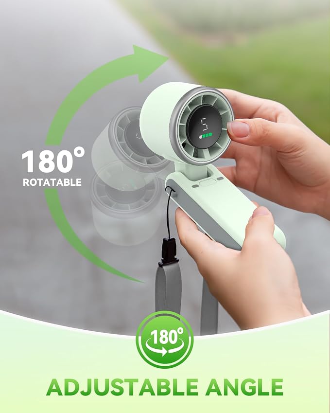 PlayHot Portable Handheld Turbo Fan, Travel Essentials, Gifts for Women/Men | 5-Speed, Up to 12H, 10m/s Airflow, USB-C Rechargeable, LED Display, 3-in-1 Foldable Personal Fan for Cruise, Beach, Vacation