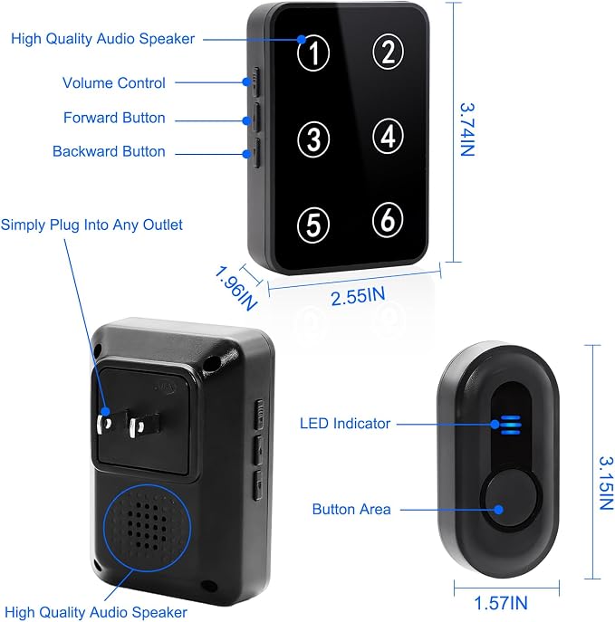 Caregiver Pager Wireless Call Button Emergency Life Alert Systems 500Ft Range with LED Number Display for Elderly/Patient/Disabled at Home/Hospital/Clinic(6 Waterproof Panic Button & 3 Receiver)