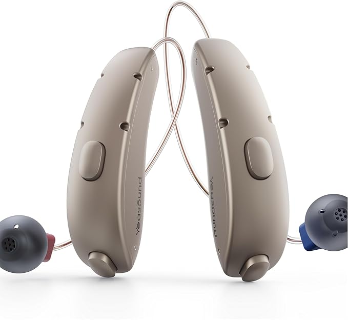 Yeasound OTC Hearing Aids for Seniors, RIC700 Plus Bluetooth Call Enabled for iOS, Wireless Rechargeable Hearing Aid, Noise Reduction & App Control, Prescription-Grade Sound, Nearly Invisible (Gold)