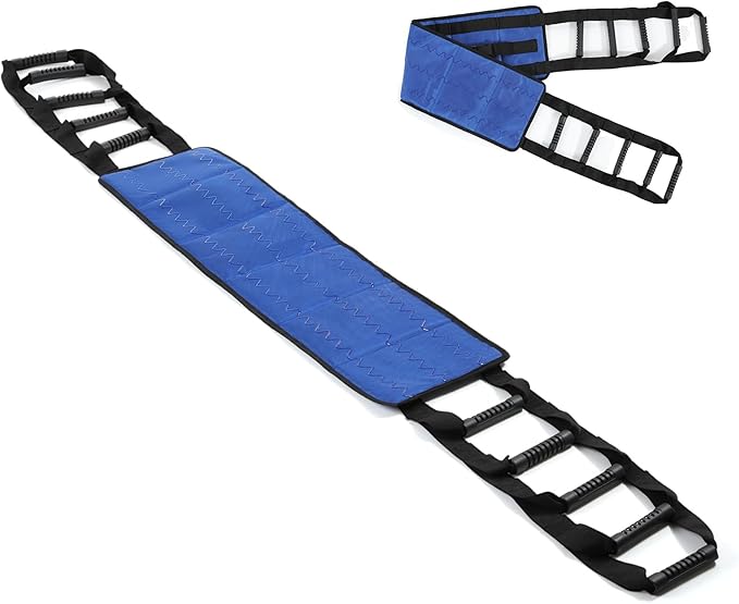 Rhino Valley Transfer Sling, Gait Belt with 10 Padded Handles, Non-Slip Nursing Transfer Belt, Safety Standing and Lifting Aid for Disabled, Elderly, Seniors, Injured, Blue+Black