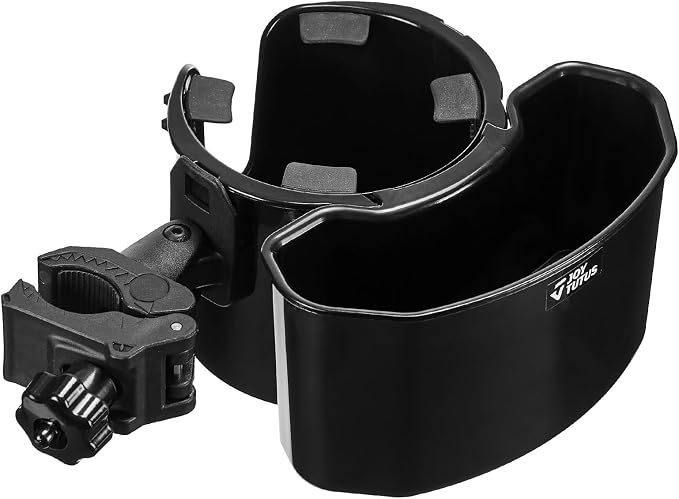 JOYTUTUS Wheelchair Cup Holder 2 Pack, 2-in-1 Walker Cup Holder with 6.4'' Storage Box, Drink Holder for Bottle with Handle, Fit for Wheelchair, Walker, Rollator, Stroller, Camper, Golf cart (Large)