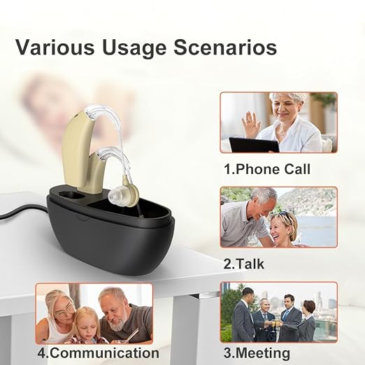 Hearing Aids for Seniors Rechargeable with Noise Cancelling,Behind-The-Ear Severe Hearing Loss Hearing Amplifier,Physical Adjustment Buttons,Up to 25 Hours