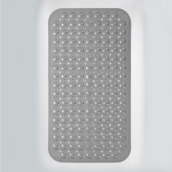 AmazerBath Bath Tub Mat, Medium Size 27.6 x 15 Inches Non-Slip Shower Mats with Suction Cups and Drain Holes, Bathtub Mats Bathroom Mats Machine Washable (Gray)