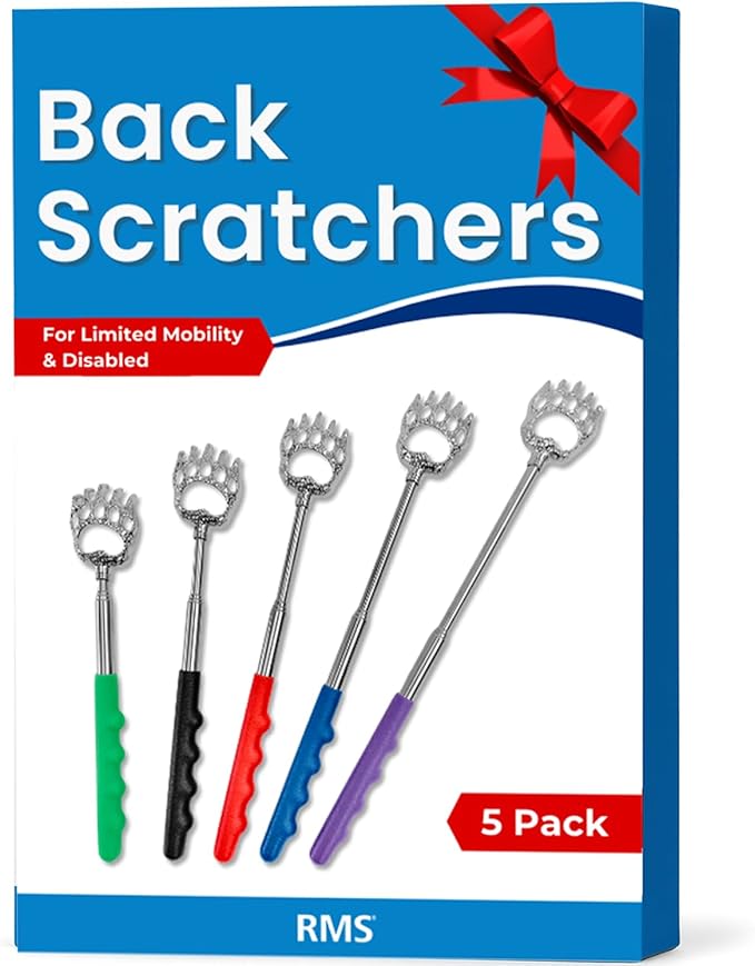 RMS 5 Pack Telescoping Back Scratcher - Extendable Telescope Back Scratchers - Bear Claw Metal Telescopic Backscratcher Eliminating Back Itching in Black, Blue, Green, Purple, Red Color