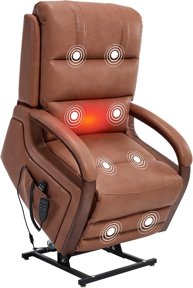 Trustyue Power Lift Recliner Chair, 180° Lay Flat Recliner, Lift Chair with Massage and Heat, Standing Assistance, Living Room Chair for Elderly People (Faux Leather Orange)