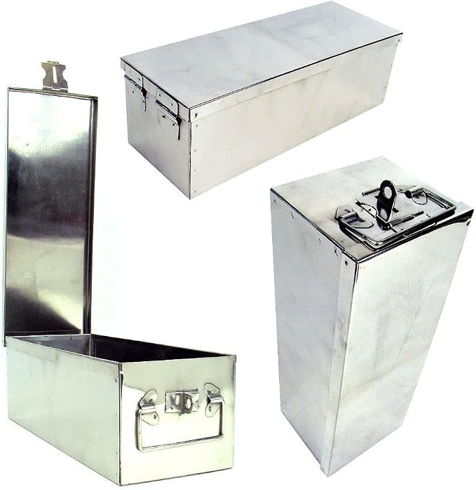Lock Box with Folding Handle - Durable Metal Storage Chest with Stackable Design to Secure Valuables, Cash, Jewelry, and Weapons by Stalwart (Silver)