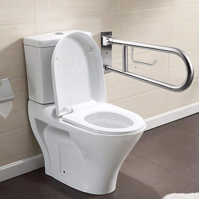 Toilet Grab Bar Stainless Steel Handicap Rails Grab Bars Bathroom Support for Elderly Disabled Safety Hand Railing Guard Frame Shower Assist Aid Handrails Hand Grips (23.6 Inches with Paper Holder)