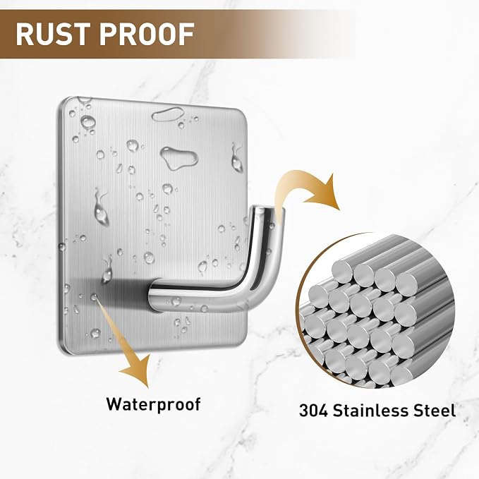 Adhesive Wall Hooks for Kitchen Home - Mondoshop Waterproof Stainless Steel Hooks for Fire Blankets, Office, Outdoor Hanging, Max Load Capacity 6.6LBs