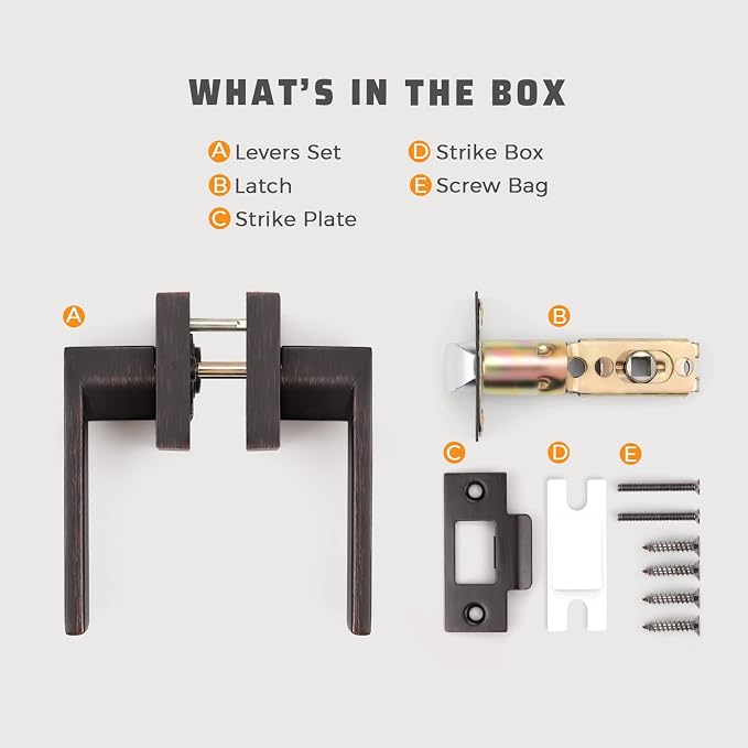 KNOBWELL Heavy Duty Leversets with Oil Rubbed Bronze Finish, Interior Door Handles Set, Passage Door Lever Hall and Closet Door Handle, Left or Right Handing, 5 Pack 2.07 lb One Lever