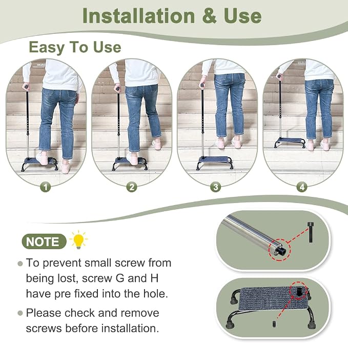 Stair Climbing Cane Lifts for Seniors Half Step Climbing Aid Walker Elevator Stairs Assist Elderly Standing Helper 4 Prong Large Base Quad Walking Sticks Adjustable Stability Balance Devices