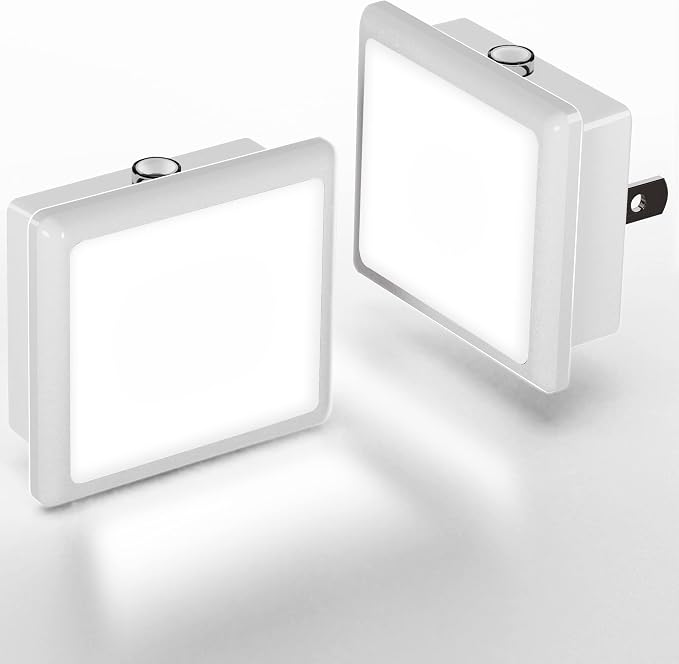 L LOHAS LED Night Lights Plug into Wall 2-Pack, 0.3W Plug in Night Light | Dusk to Dawn, 5000K Daylight White Bright Nightlight Auto-on/off for Adults Kids Room Bedroom Bathroom Hallway Kitchen