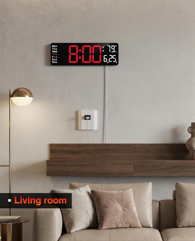 Digital Wall Clock for Classroom, 13" Digital Clock Large Display | Big Led Wall Clocks with Remote Control,Date,Week,Alarm,Temp &DST for Bedroom,Living Room,Gym,Office