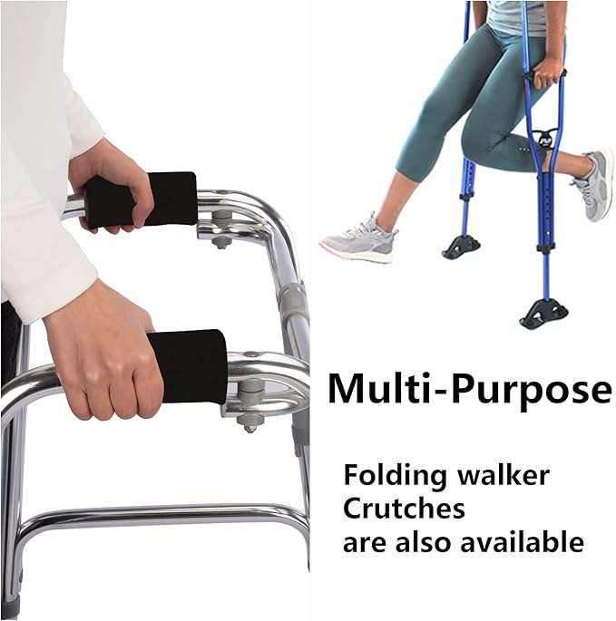 Universal Walker Hand Grip Padded Covers Non-Slip Cushion Foam for Folding Wheelchair Rollator Crutch Handle Pads 2-Pack Black