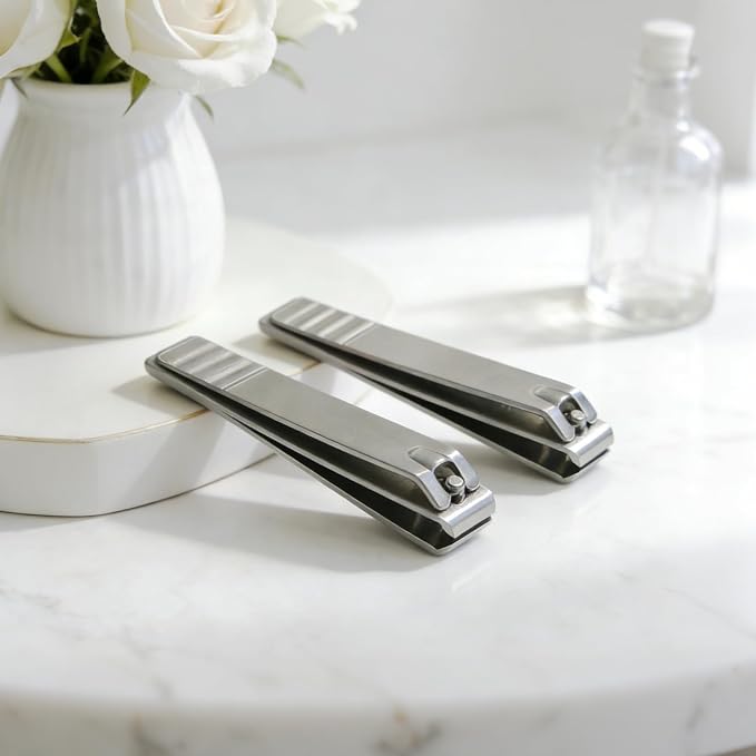 Silver Heavy-Duty Straight-Edge Nail Trimmer – 2 PCS Professional Stainless Steel Wide-Jaw Toenail & Fingernail Clippers for Thick Nails