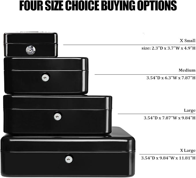 Jssmst X-Small Cash Box with Lock - Money Saving Box for Cash Coins, Small Lock Box for Medication Personal Items, 4.92'' x 3.94'' x 2.28'', Black