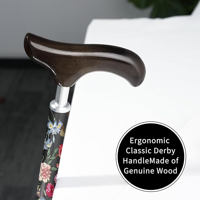 Stylish Foldable Walking Cane - Pattern Printed, Adjustable, for Men and Women Stability and Balance, Light Weight, for 5'~6' Height